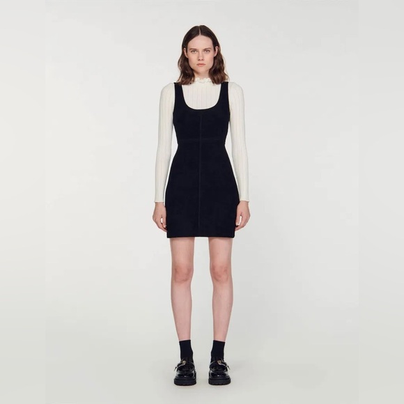SANDRO Two-Tone Knit Pinafore Dress - Picture 2 of 15